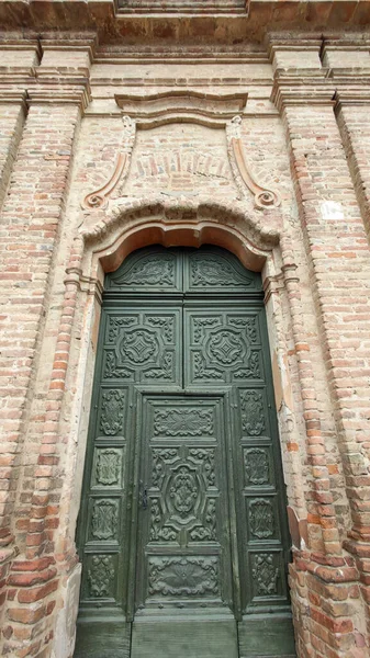 Old Green Decorated Door Medieval Old Town Italy High Quality — 스톡 사진