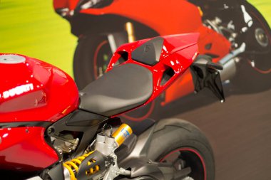 Verona, İtalya - 2018 01 12: MBE Verona Bisiklet Fuarı Bisiklet Fuarı ve Özel Araba Exibituonu - Ducati 1199 panigale. Yüksek kalite fotoğraf