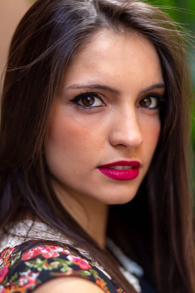 Beautiful Brunette Italian Girl Portrait Eyes High Quality Photo — 스톡 사진