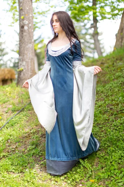 Mooi Blauw Ogen Italiaans Meisje Speelt Arwen Cosplay Van Heer — Stockfoto