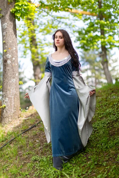 Mooi Blauw Ogen Italiaans Meisje Speelt Arwen Cosplay Van Heer — Stockfoto