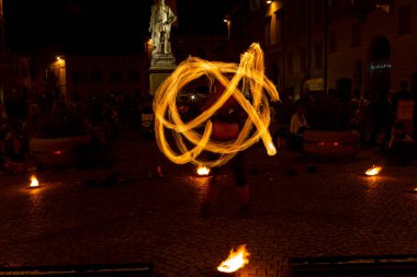 Reggio Emilia, Italy : 2013 09 14 public event in the square with fire-eating juggler High quality photo