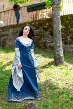 beautiful blue eyed Italian girl plays Arwen cosplay of the lord of the rings. High quality photo