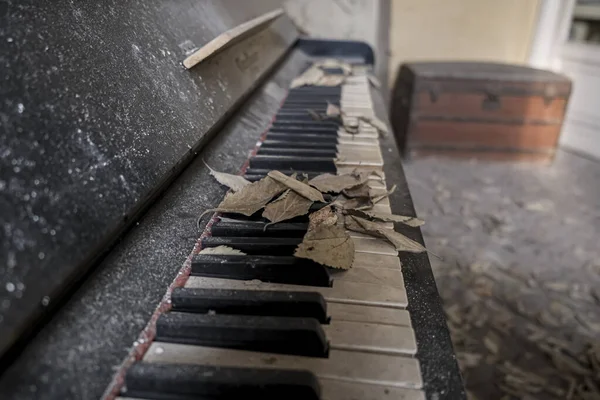 Old Piano Ruined Keys Large Abandoned House High Quality Photo — Stockfoto