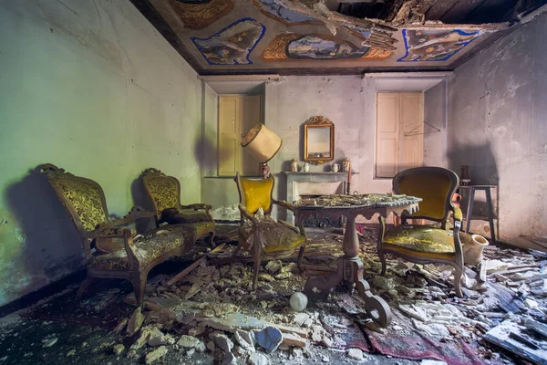 large living room with old furniture in old abandoned mansion. High quality photo