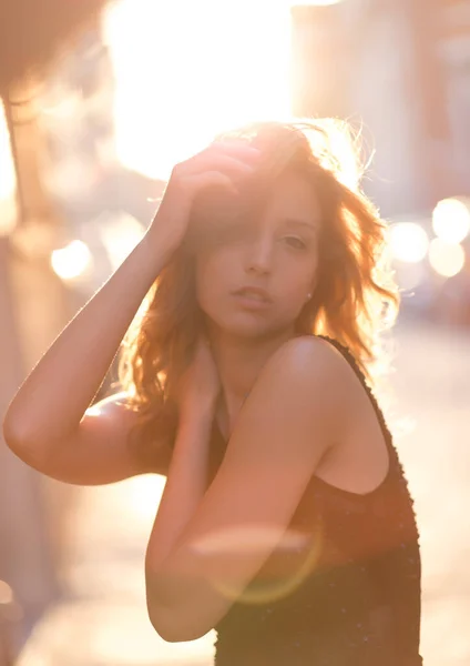 Beautiful Italian Brunette Girl Posing Sunset Reggio Emilia High Quality — Stock Photo, Image
