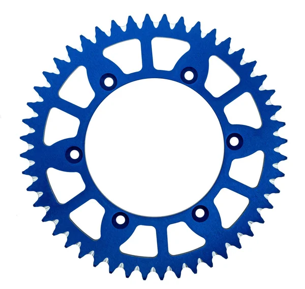 Roda Dentada Traseira Alumínio Para Motocicleta Fundo Branco Foto Alta — Fotografia de Stock