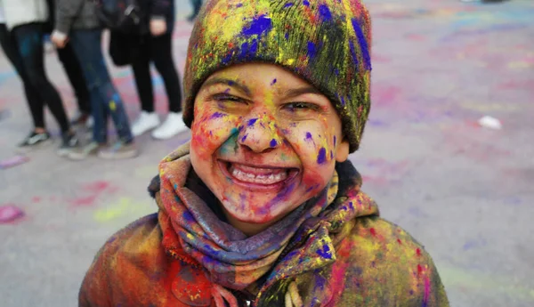 Beautiful Baby Covered Colors Face Color Run Party Colors High — Stock Photo, Image