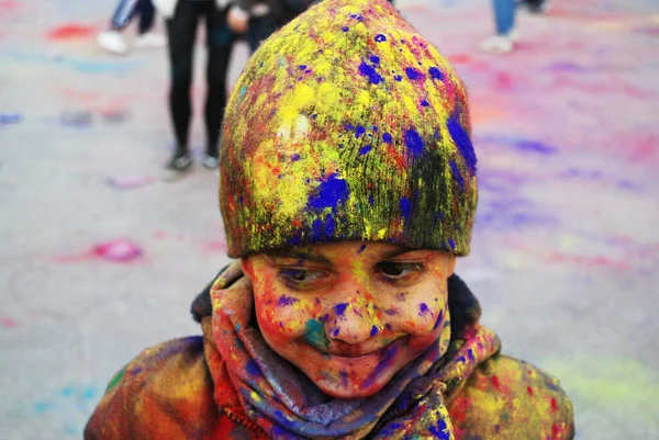 Beautiful Baby Covered Colors Face Color Run Party Colors High — Stock Photo, Image