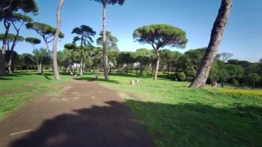 Güneşli bir günde Roma 'daki villa Pamphili parkının genel görünümü. Yüksek kalite 4k görüntü