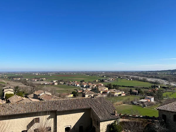 Panorama Från Det Medeltida Slottet Torrechiara Parmas Försvarsmurar Högkvalitativt Foto — Stockfoto