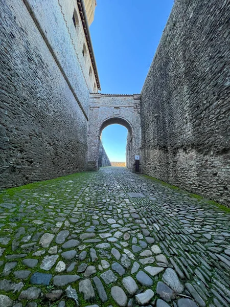 Entrada Castelo Medieval Torrechiara Paredes Defensivas Parma Foto Alta Qualidade — Fotografia de Stock