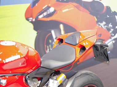 Verona, İtalya - 2018 01 12: MBE Verona Bisiklet Fuarı Bisiklet Fuarı ve Özel Araba Exibituonu - Ducati 1199 panigale. Yüksek kalite fotoğraf