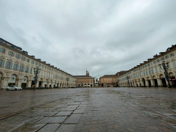 Piazza San Carlo Turynie Deszczowy Dzień Wysokiej Jakości Zdjęcie — Zdjęcie stockowe