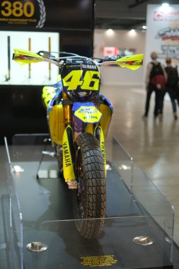 Milano, İtalya - 2021 11: Eicma Milano Bisiklet Fuarı Yamaha Valentino Rossi 46 Pist. Yüksek kalite fotoğraf