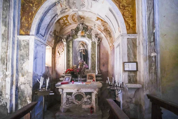 Domed Christian chapel with crucifix in abandoned church. High quality photo