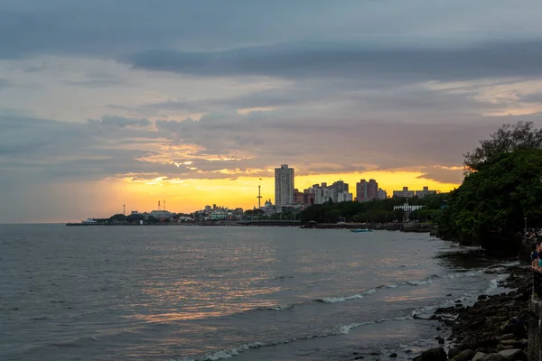 Shalun Beach Taipei City Coucher Soleil Sur Plage Mauvais Photo — Photo