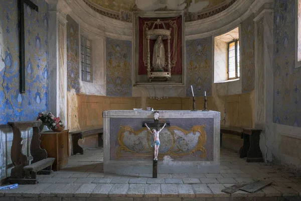 Domed Christian chapel with crucifix in abandoned church. High quality photo