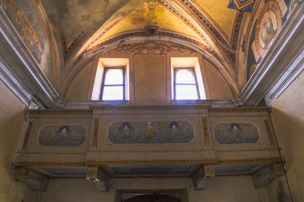 Domed Christian chapel with crucifix in abandoned church. High quality photo