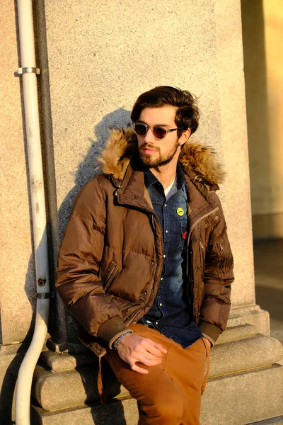 Handsome Italian Dark Haired Boy Winter Jacket High Quality Photo — стоковое фото