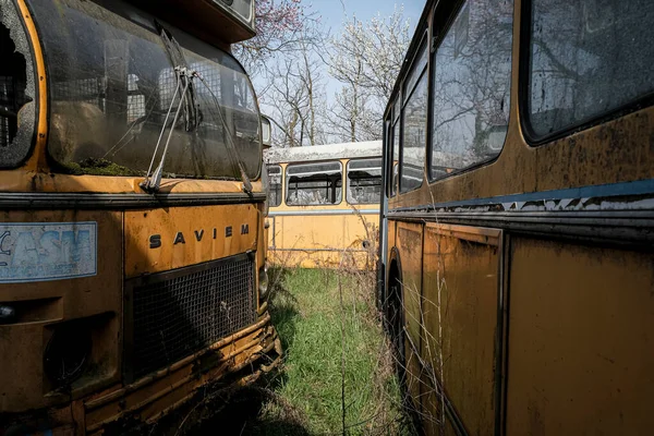 abandoned school bus tram bus depot. High quality photo