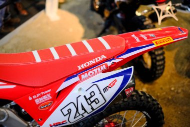 Milano, İtalya - 2021 11: Eicma Milano Bisiklet Fuarı Tim Gajser Honda Hrc 450 Rx MxGp Motocross. Yüksek kalite fotoğraf