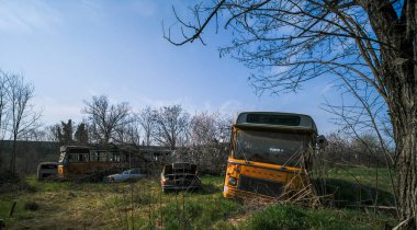 Terk edilmiş okul otobüsü durağı. Yüksek kalite fotoğraf