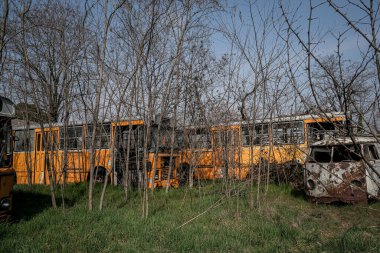 Terk edilmiş okul otobüsü durağı. Yüksek kalite fotoğraf