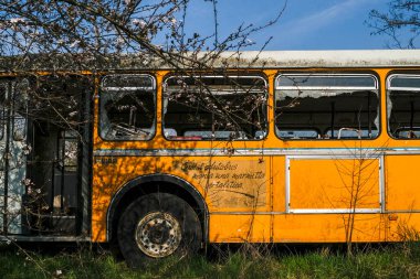 abandoned school bus tram bus depot. High quality photo