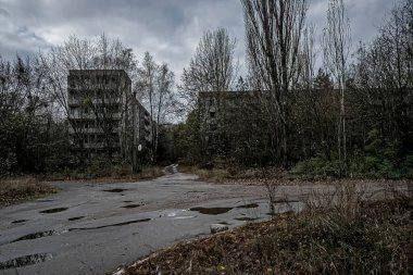Meydandaki Pripyat Çernobil Panoraması. Yüksek kalite fotoğraf