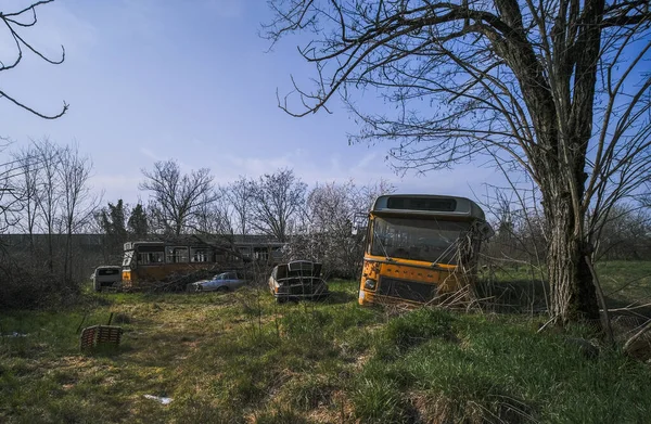 abandoned school bus tram bus depot. High quality photo