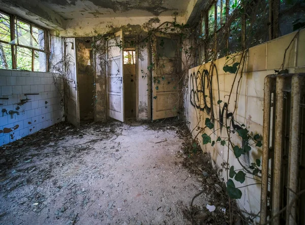 showers and toilet in abandoned school orphanage. High quality photo