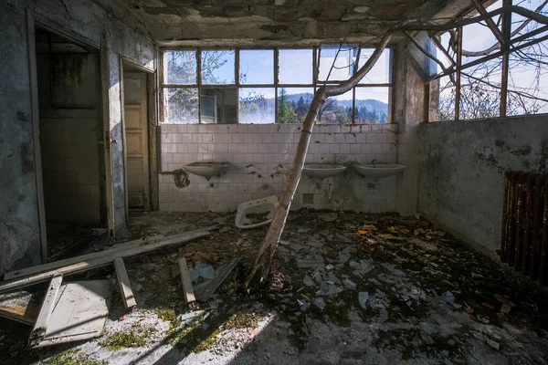 showers and toilet in abandoned school orphanage. High quality photo