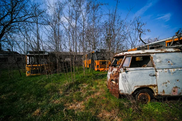 abandoned school bus tram bus depot. High quality photo