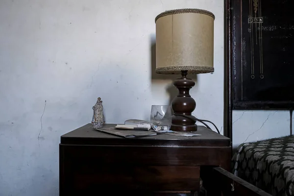 bedside lamp in abandoned house. High quality photo