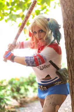 Lucca, İtalya - 2018 10 31: Lucca Comics ücretsiz kostüm etkinliği Harley Queen etrafında. Yüksek kalite fotoğraf