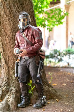 Lucca, İtalya - 2018 10 31: Lucca Comics ücretsiz kostüm etkinliği Galaksi Yıldızı Lordlarının Koruyucuları etrafında. Yüksek kalite fotoğraf