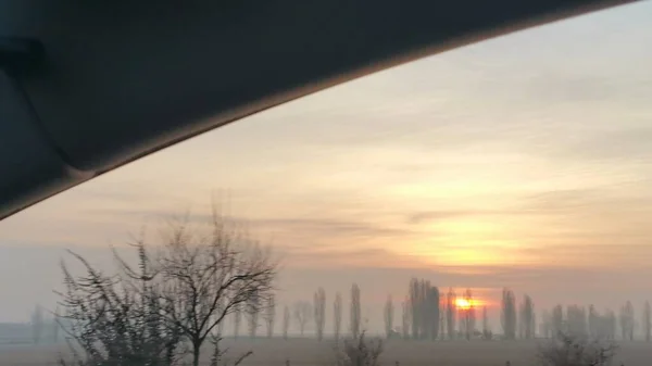Sunrise Winter Day Seen Car Window High Quality Photo — ストック写真
