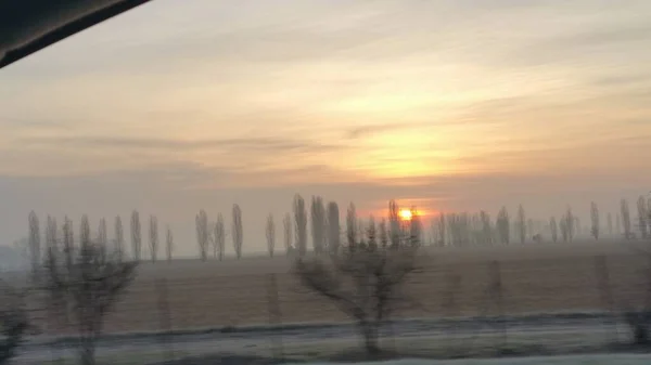 Sunrise Winter Day Seen Car Window High Quality Photo — Fotografia de Stock