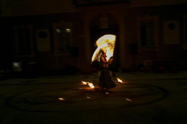 Reggio Emilia, Italy - 2018 05 01 Montecchio Unplugged free street event fire eater street artist. High quality photo