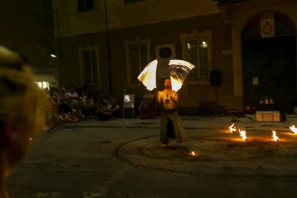 Reggio Emilia Włochy 2018 Montecchio Unplugged Free Street Event Fire — Zdjęcie stockowe