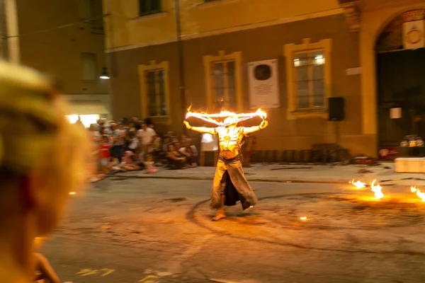 Reggio Emilia Italy 2018 Montecchio Unplugged Free Street Event Fire — Zdjęcie stockowe