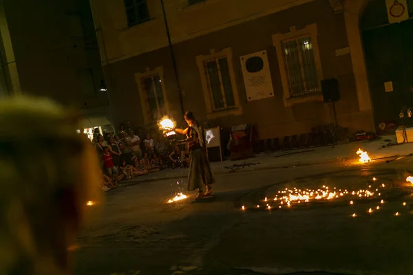 Reggio Emilia Italië 2018 Montecchio Unplugged Free Street Event Fire — Stockfoto