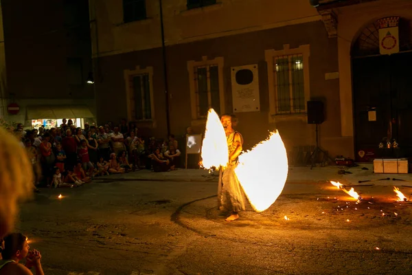 Reggio Emilia Italy 2018 Montecchio Unplugged Free Street Event Fire — Stock Photo, Image