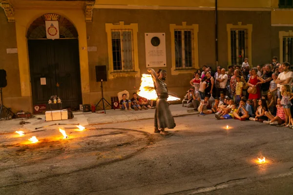 Reggio Emilia Italy 2018 Montecchio Unplugged Free Street Event Fire — Stockfoto