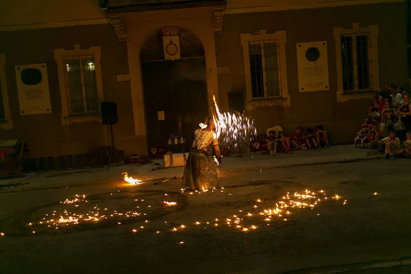 Reggio Emilia Italy 2018 Montecchio Unplugged Free Street Event Fire — Foto de Stock