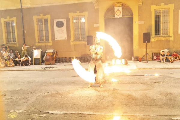 Reggio Emilia Ιταλία 2018 Montecchio Unplugged Free Street Event Fire — Φωτογραφία Αρχείου