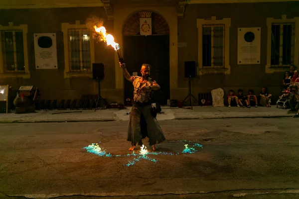 Reggio Emilia Italië 2018 Montecchio Unplugged Free Street Event Fire — Stockfoto