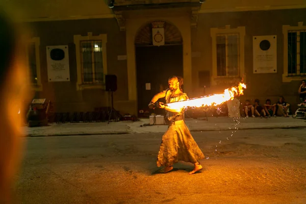 Reggio Emilia Ιταλία 2018 Montecchio Unplugged Free Street Event Fire — Φωτογραφία Αρχείου