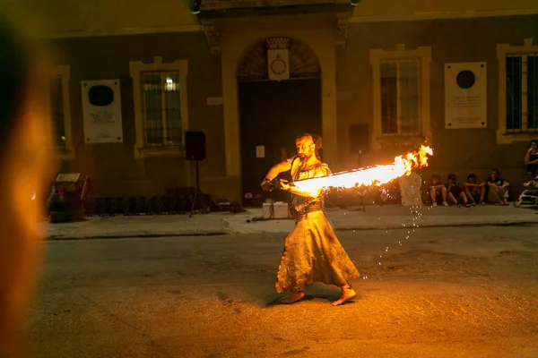 Reggio Emilia Italië 2018 Montecchio Unplugged Free Street Event Fire — Stockfoto